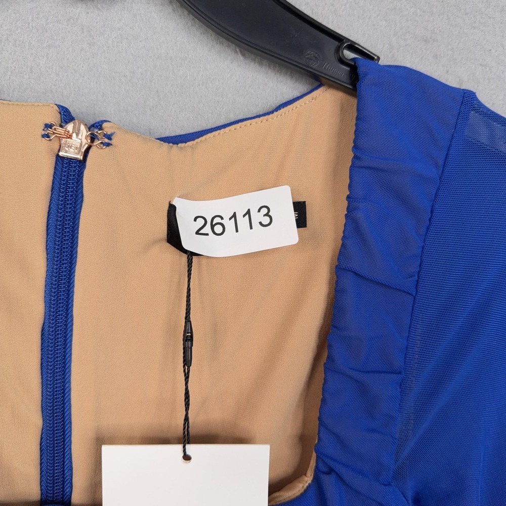 Nookie Dress Womens Medium Blue Ruched Mesh Vision Bodycon Mini Cocktail NWT - Picture 10 of 10